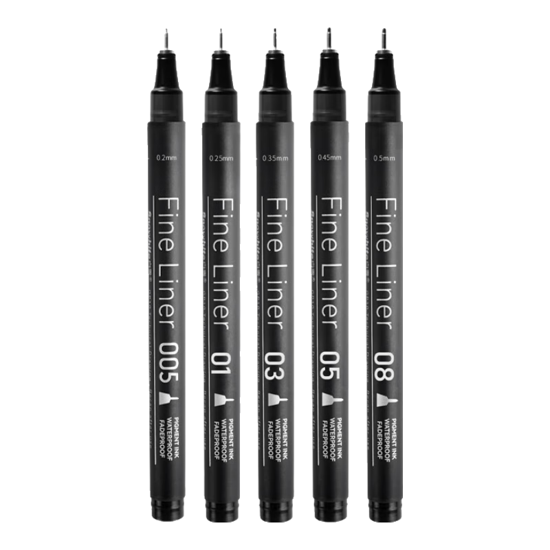 Snowhite Needle-Tip Pen, Waterproof Drawing And Outlining Pen, Art Design Pen, Comic Pen, Sketching Pen, Specialized for Quick Sketches And Line Drawing, Beginner Recommended Set of 5 Pens