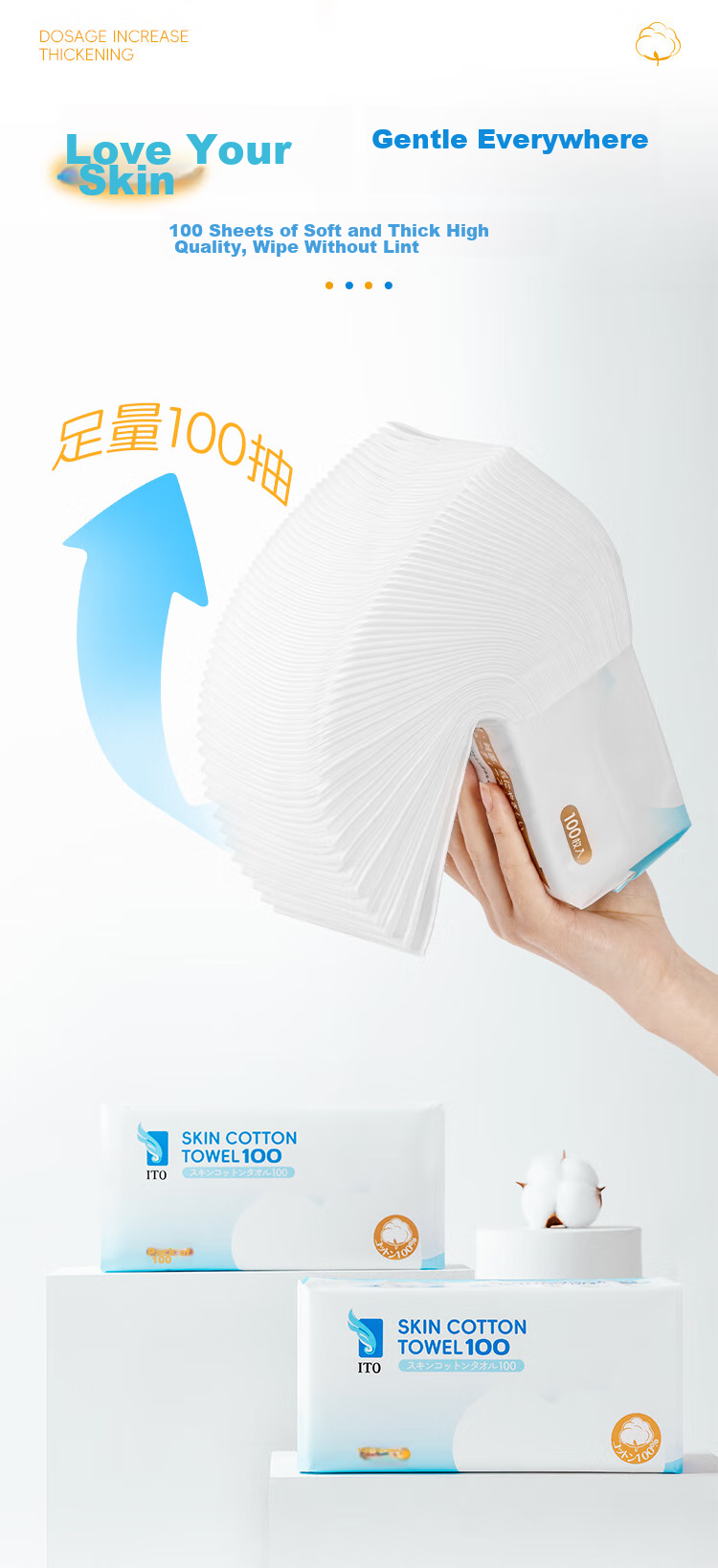 ITO Pure Cotton Facial Wipes, 100 Sheets * 4 Packs, Disposable Face Cleansing Towels, Gift for Wome 6
