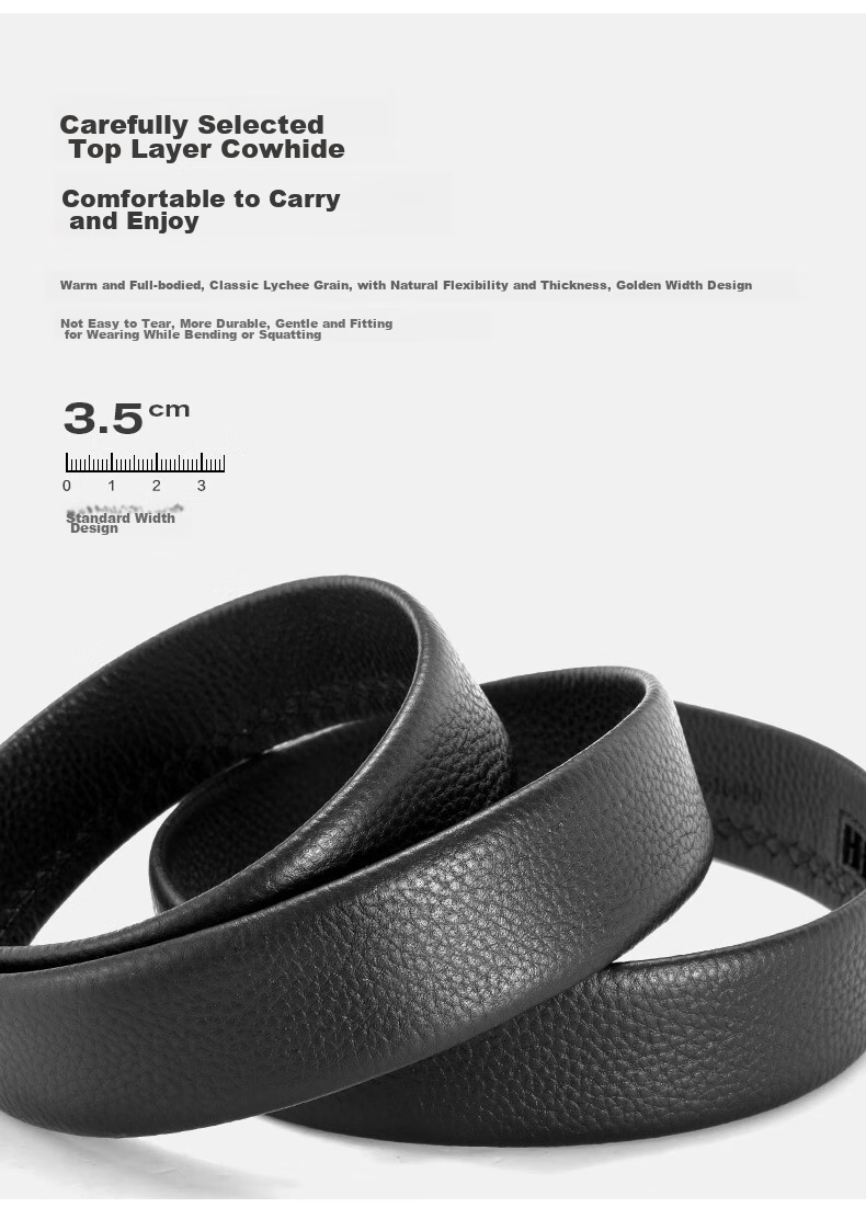 Aokang Belt without Buckle, Men's Top-Grain Leather Belt Strip, Automatic Buckle Waistband, No Buckle Head Belt, Birthday Gift 8