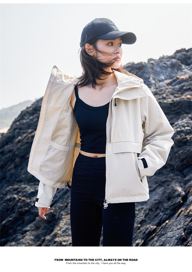 Pioneer Camp Breathable Windproof Waterproof Jacket for Women, Autumn Outdoor Breathable Windproof Waterproof Travel Hiking Coat, Light Apricot Color, XXL 19