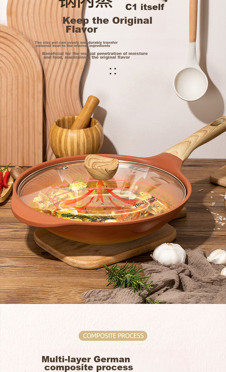 Amercook Alfita Retro Non-Stick Wok, Flat-Bottom Frying Pan, Amer Amrit Clay Pot, Specially Designed for Gas Stove And Induction Cooker 4