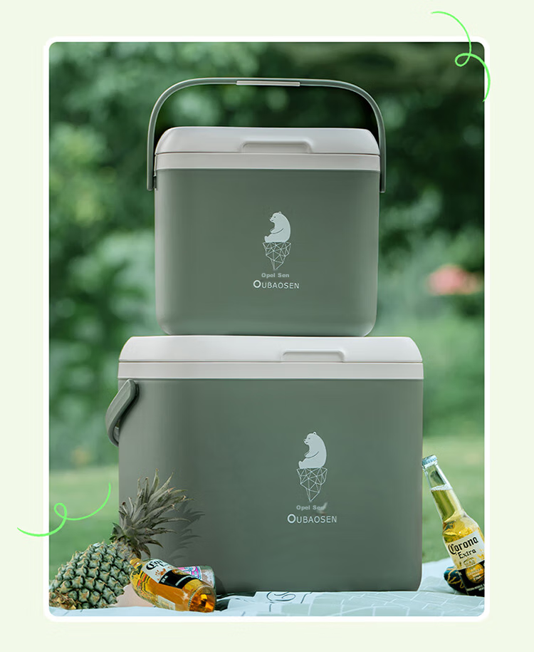 Oubaosen 24-Liter Insulated Cooler Box, Outdoor Refrigerator, PU Foam, Green Camping Ice Box 18