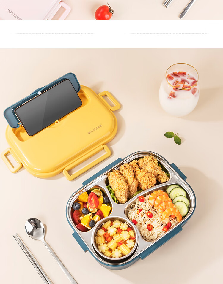 MAXCOOK 316L Stainless Steel Lunch Box, Microwave-Safe 5-Compartment Insulated Student Lunch Box with Utensils And Bag MCFT5906 9