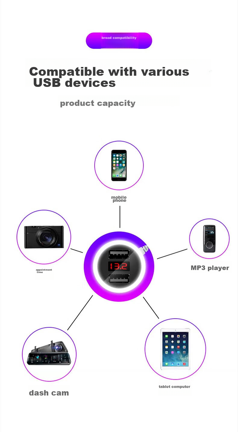 Newsmy Car Charger, Fast Charging Cigarette Lighter, Car Power Converter Plug with Three-Way Cable, Car Charger 13