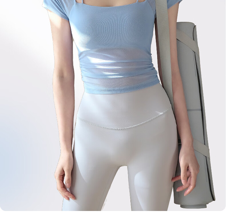 XUEXIMAN Faux Two-Piece Yoga Top for Women, Summer Short Sleeve with Built-In Bra Pads, Pilates Workout Fitness Wear 18