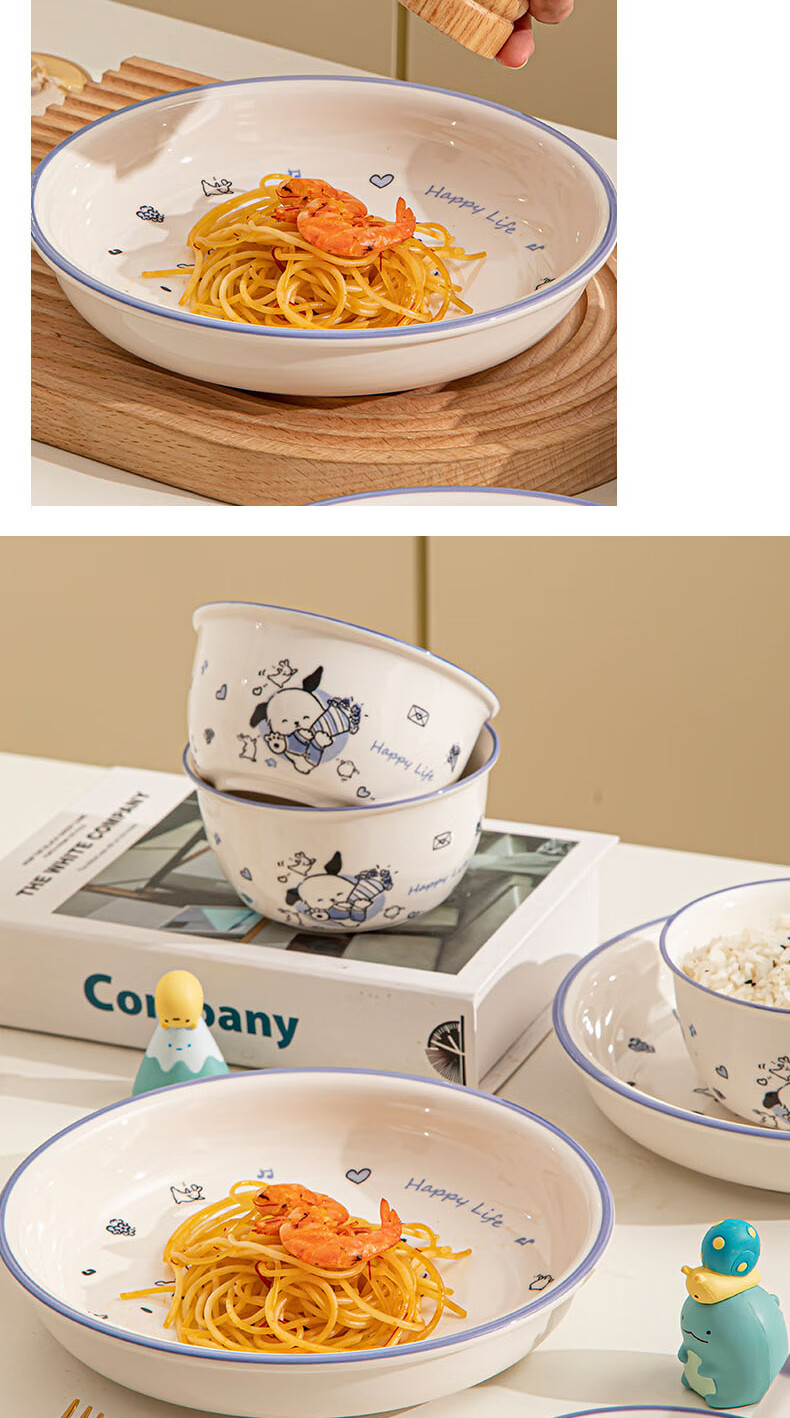 CERAMICS Underglaze Cartoon Ceramic Tableware Bowl And Plate Set for Home Use, Piqu Dog Pattern, 12-Piece Set for 4 People 7