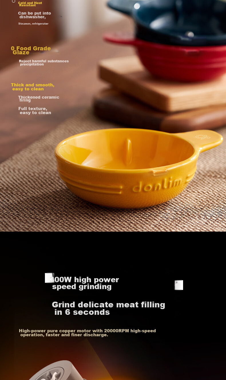 Donlim DL-5028 Bamboo Green Multifunctional Meat Grinder Food Processor Garlic Peeler Powder Grinder Storage Set 17