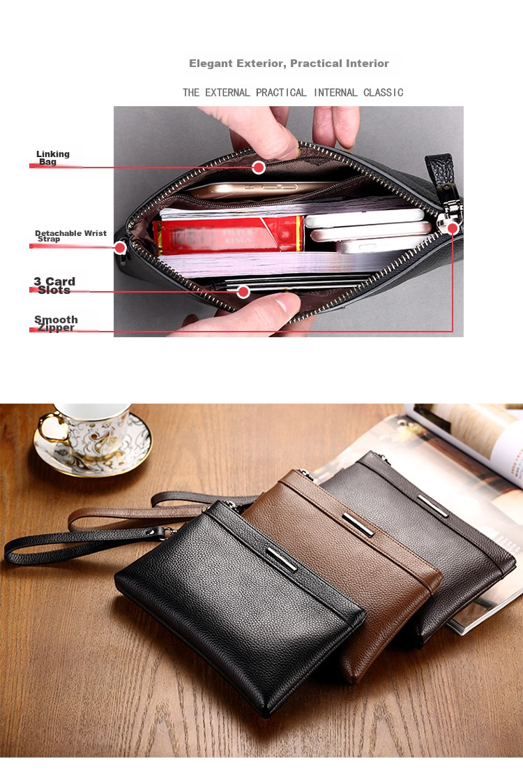 Pabojoe Men's Handbag, Top-Layer Cowhide, Soft Clutch, Casual Multifunctional Handheld Bag, Envelope Bag, Gift for Me 3