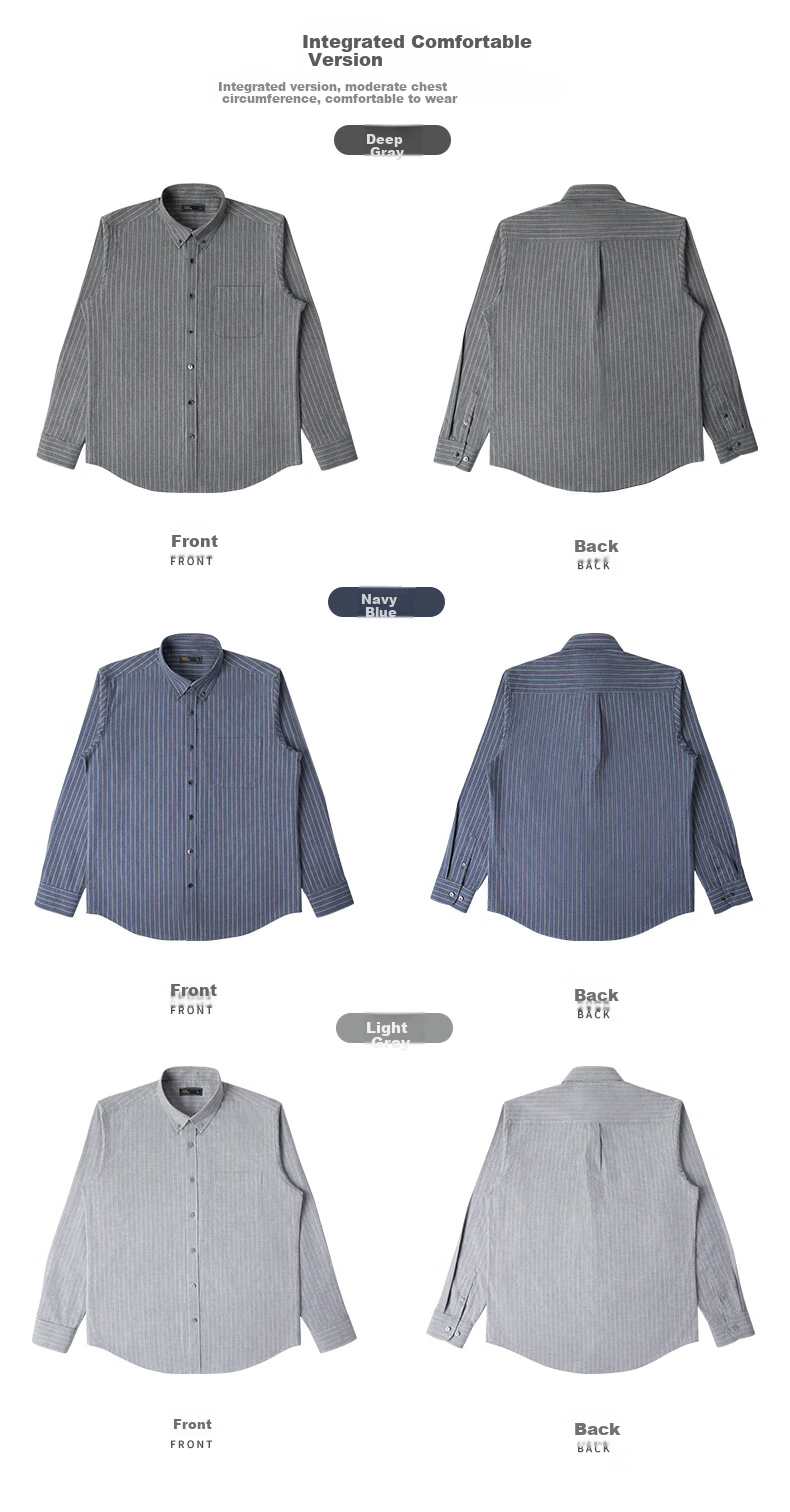BLACKMONDAY Premium Pure Cotton Brushed Striped Long-Sleeve Shirt for Men, All-Cotton Wrinkle-Resistant Non-Iron Business Casual Dress Shirt 3