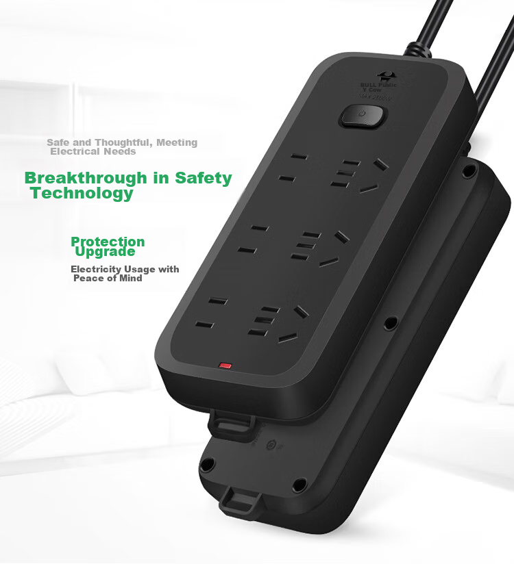 BULL Power Strip / Extension Cord / Surge Protector / Multi-Outlet Strip / Power Bar / Cable Reel, Black Matte Finish, 6 Outlets with Master Switch, Total Length 1.8 Meters, GN-B8330H 2