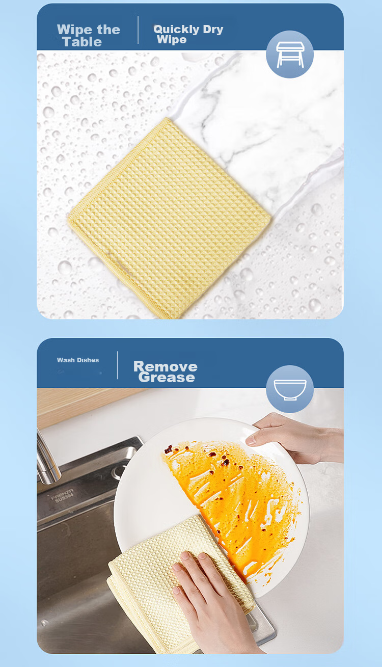 MIAOJIE Antibacterial Cleaning Cloth, 28*28cm, 5-Pack, Dishwashing Cloth, Hand Towel, Kitchen Absorbent, Oil-Removing, Cleaning Table, Household Use 7