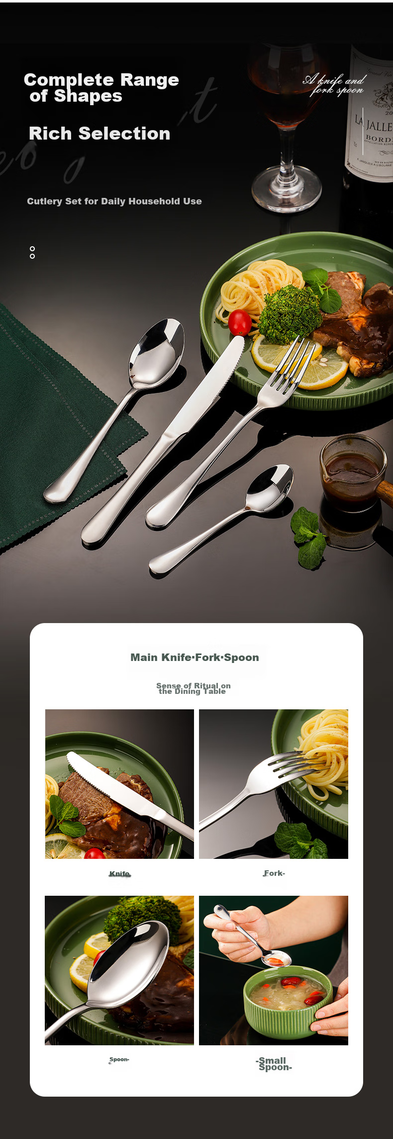 Guangyi Stainless Steel Western Cutlery Set, Steak Knife Fork Spoon Set, 24-Piece Combination Pack for Six People, GY7564 5