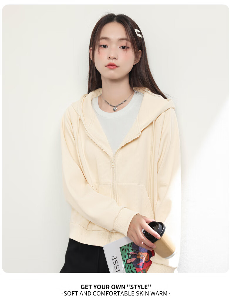 MJ STYLE Short Hoodie Cardigan Jacket for Women, Spring 2026, Raglan Sleeve Design, Petite Casual Versatile Long-Sleeve Top 5