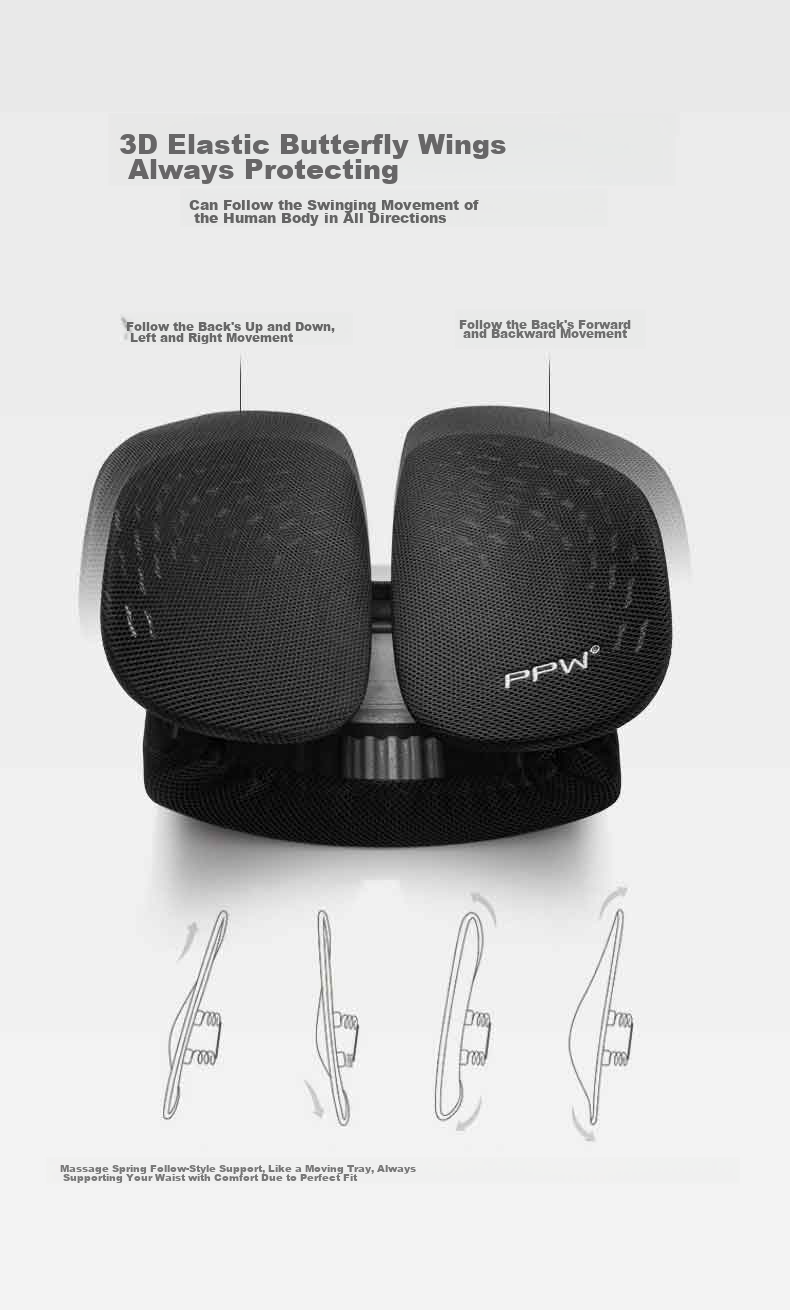 PPW Lumbar Support, Ergonomic Back Cushion for Chair And Car, Waist Pillow, Spine Protection, Breathable Office Backrest 4