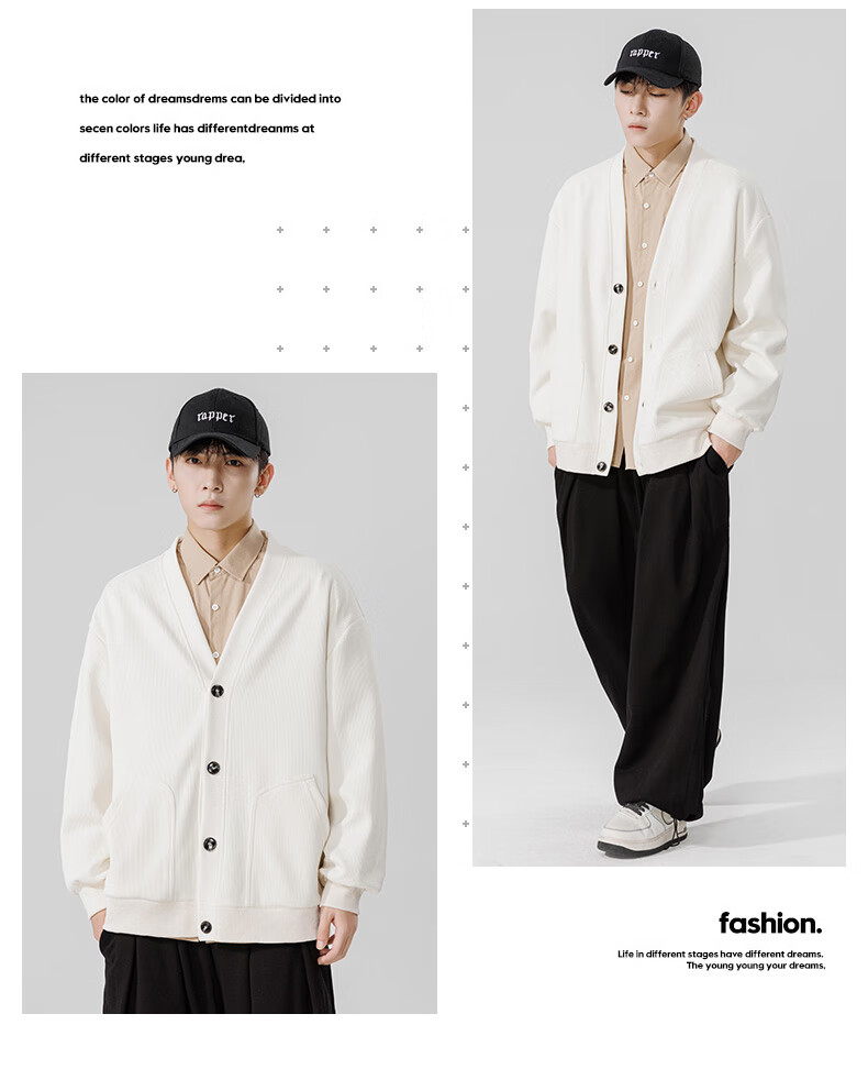 MMOPTOP Japanese-Style Solid Color Knit Sweater, Long-Sleeved Men's Spring And Autumn Vintage Loose V-Neck Cardigan MT2350 Black M 11