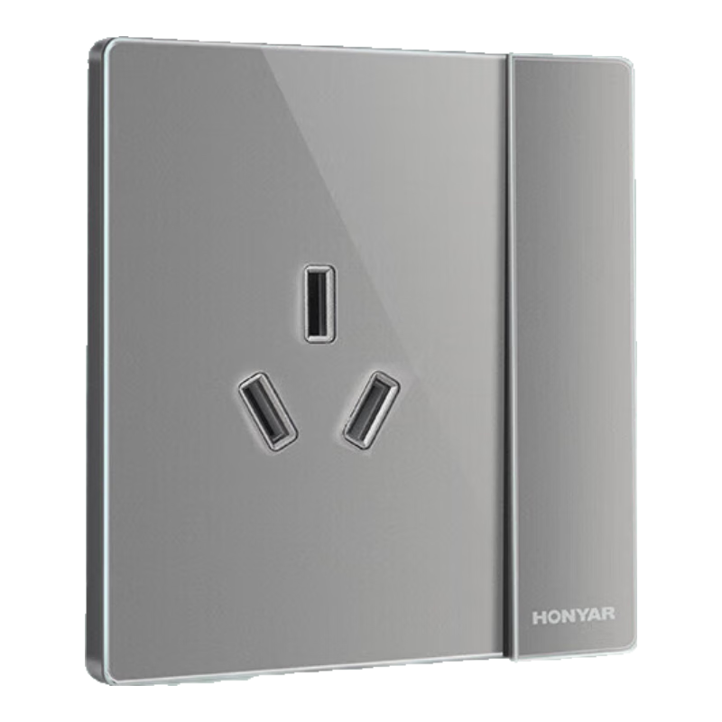 Hongyan E4 Series Gray Single Switch Double Control Three-Hole 16A Wall Mounted Frameless Large Power Socket Panel