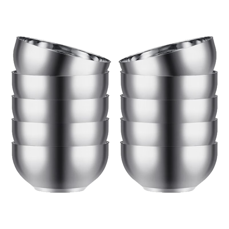 Beisesi Stainless Steel Bowls, Soup Bowls And Noodle Bowls, Double-Layer Insulated Tableware, Anti-Scalding Children's Bowls, Set of 10, 12.5cm Drop-Resistant Rice Bowls