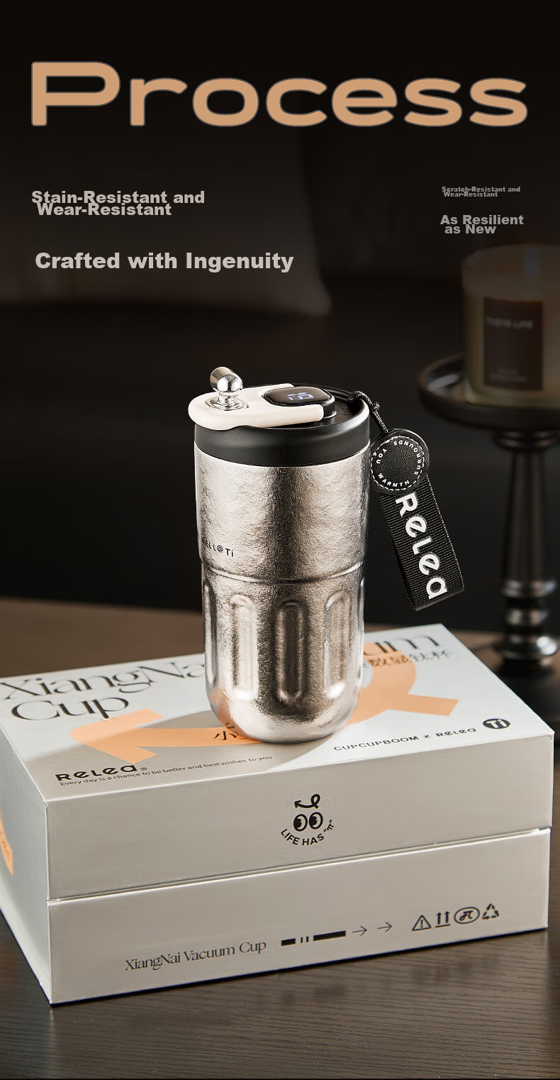 RELEA Pure Titanium Insulated Mug, Titanium Cup for Men And Women, Stylish Large Capacity Smart Coffee Cup Gift Box Water Bottle Birthday Present 14
