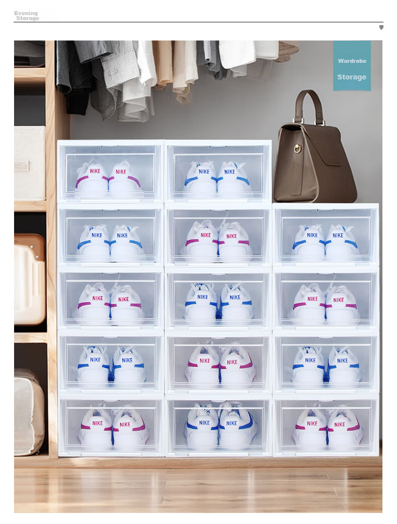 IRIS Transparent Shoe Box Storage Container, Large Stackable Shoe Rack, Dustproof Shoe Cabinet, Eco-Friendly Plastic Flip-Top Storage Box, Alice 10