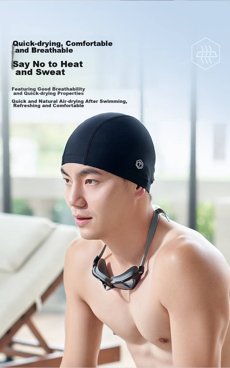 JD Original Swimming Cap for Men And Women, Comfortable Fabric Swim Cap with Ear Protection, Non-Binding, Hair-Friendly Design, Black 7
