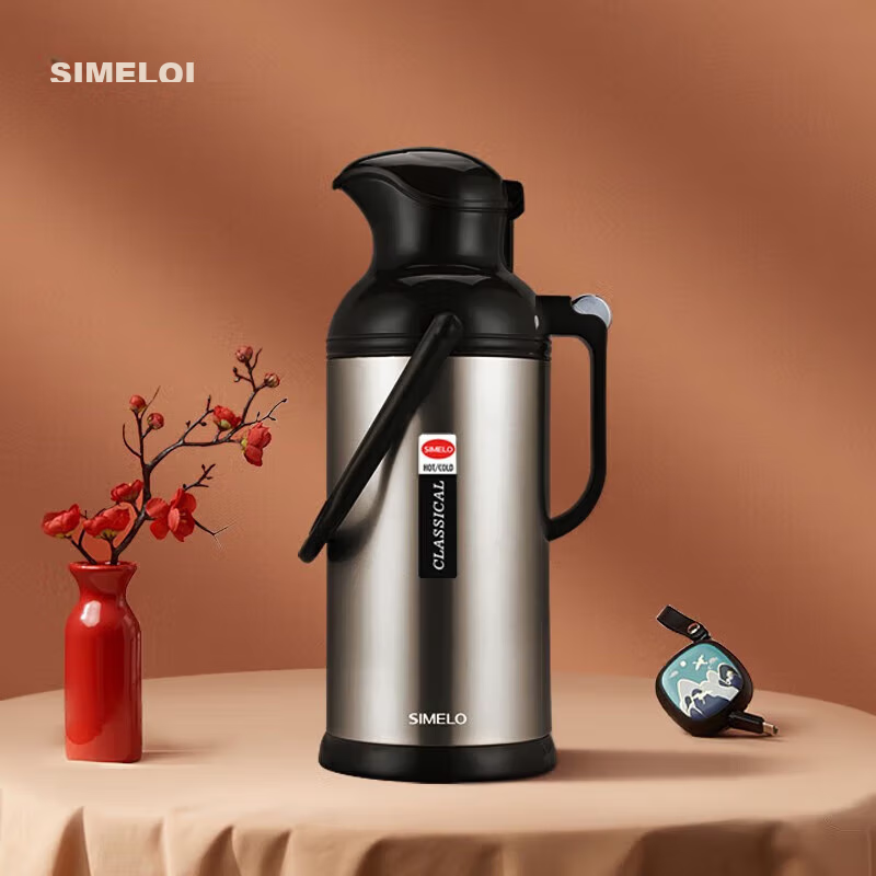 SIMELO Vacuum Insulated Thermos with Glass Inner Liner, Large Capacity Hot Water Bottle, Insulated Flask, Water Jug, New Beijing 3.2L Gold