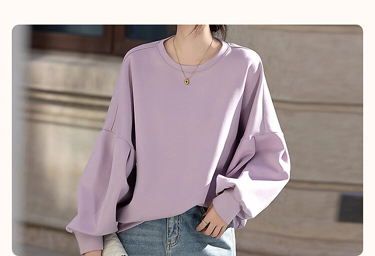 Dme [350G Air Layer] Spring Simple Round Neck Lantern Sleeve Loose Fit Slimming Sweatshirt Women's Top 3