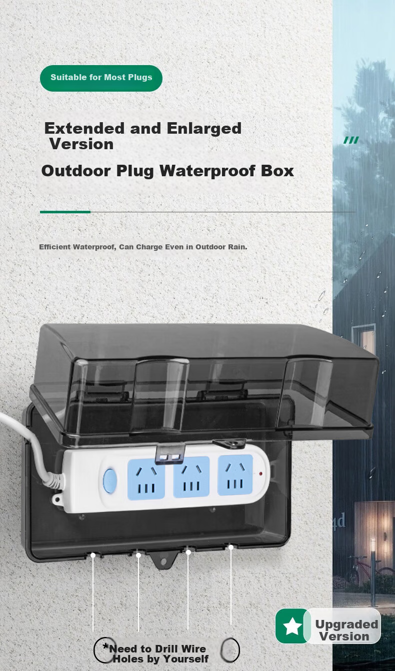 FDD Power Strip Cover, Outdoor Power Socket Splash-Proof Box, Waterproof Cover for Large Power Strip, Waterproof Box for Power Strips [Transparent] 1
