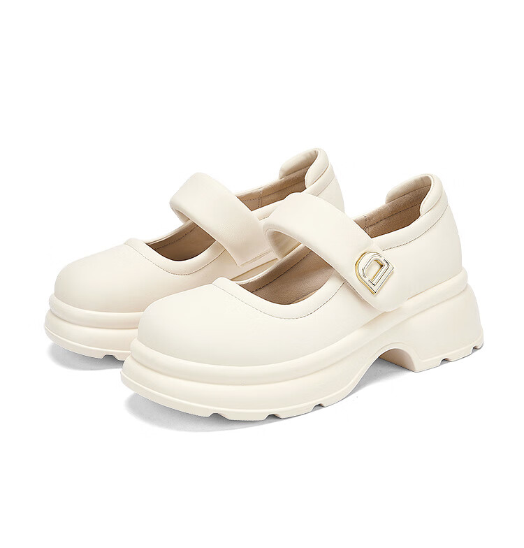 DAPHNE French Mary Jane Women's Shoes, Retro Chunky Heel Pumps, Black JK Leather Shoes, High Heels for Women, Beige, Size 37 15