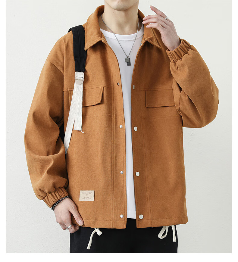Dingfengbaoluo Men's Jacket, Summer Casual Versatile Lapel Loose Trendy Workwear Retro Coat, 2303 Khaki Color M 23
