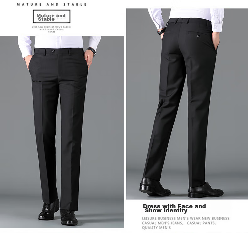 ROMON Wrinkle-Resistant Non-Iron Dress Pants for Men, High-Waisted Loose Casual Business Suit Trousers Straight-Leg Dad Pants 13