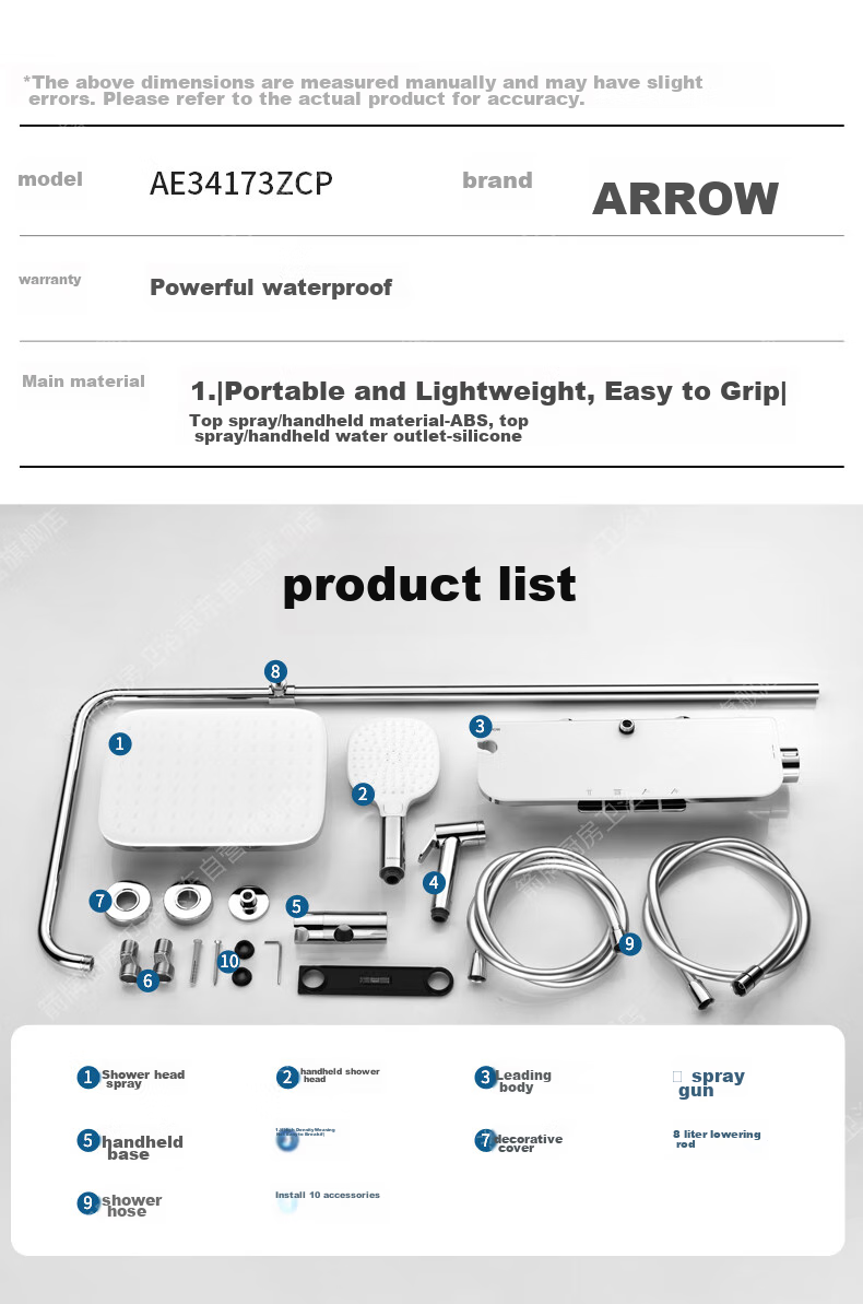 ARROW Shower Head, Independent Water Distribution Piano Key Shower Head, Handheld Spray Gun, High-Pressure Shower Head 21