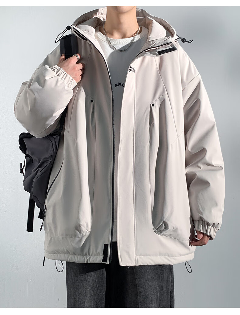Dingfengbaoluo Casual Cotton Jacket Men Autumn Winter Windproof Warm Thickened Cotton Coat DFM19 Black L 12