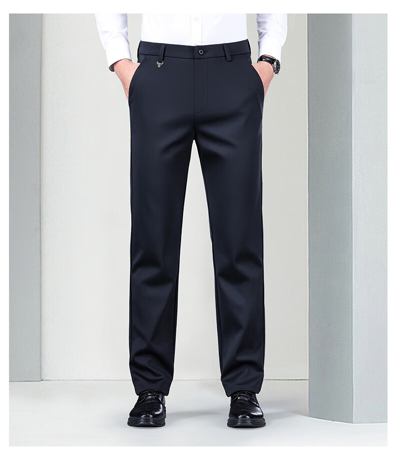 ROMON [Contains Wool] Elastic Wrinkle-Resistant Casual Pants for Men, Business Suit Pants, Straight-Leg Trousers for Middle-Aged And Young Men, Dad Style 9