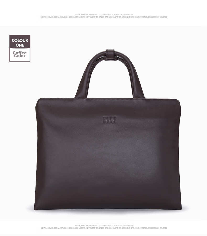 ELLE HOMME Men's Briefcase, Fashionable Genuine Leather Handbag, Casual Business Laptop Bag, Cowhide Men's Bag, 262510 Black 14