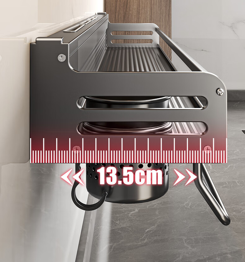Yweel Gun-Gray Kitchen Spice Rack, No Drilling Required, Wall-Mounted Seasoning Shelf, Wall-Mounted Organizer, Space Aluminum Storage Rack 8