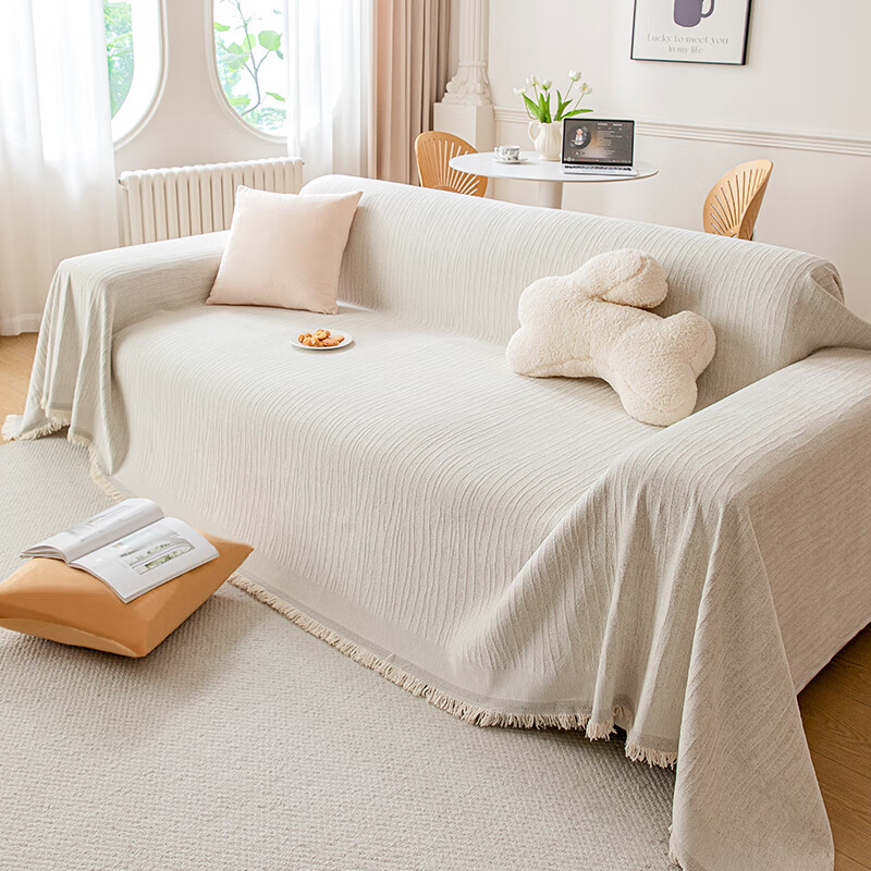 CHERISHES LIFE Sofa Throw Blanket Cover All Seasons Sofa Cushion Cover Double Seat Throw Chenille Yonai 180*260cm Cream White
