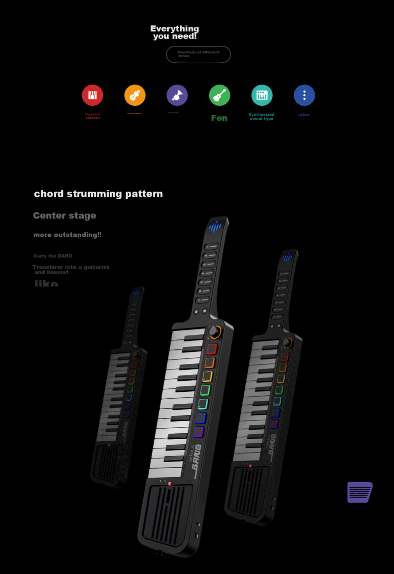 Midiplus Multifunctional Shoulder-Strapped Keyboard, Band Creative Performance Instrument, Portable Lightweight Mini Synthesizer, Sequencing Keyboard, Wireless 5