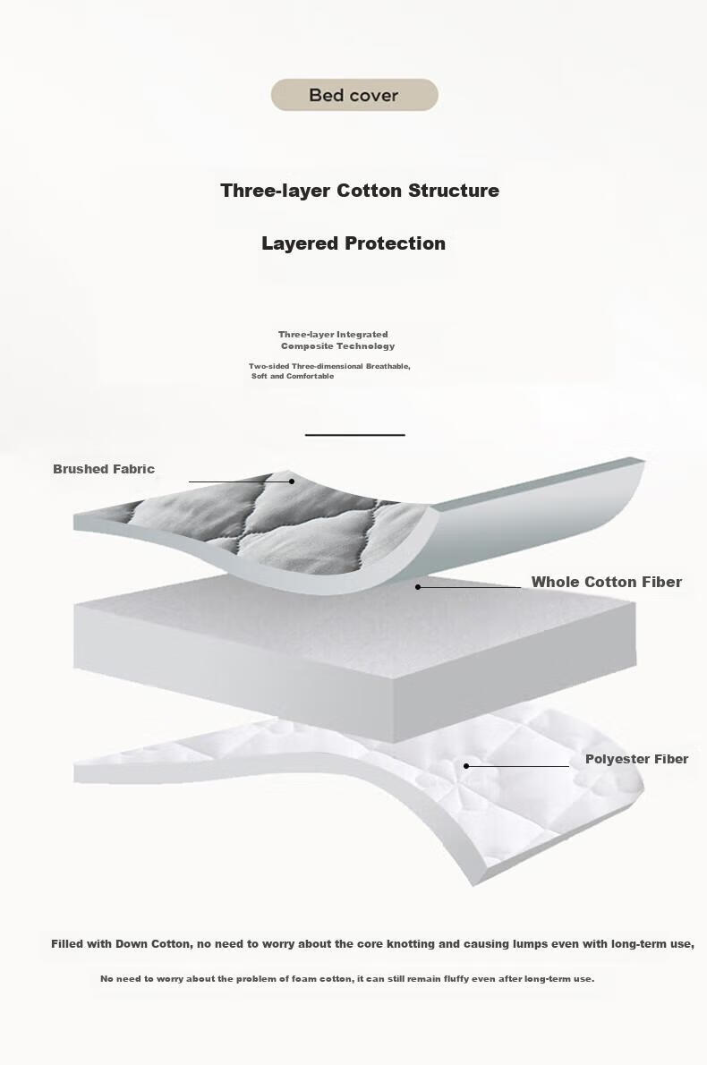 I-WILL Brushed Cotton Quilted Double Mattress Protector Single Piece Spiral Grid Waterproof Quilted Fitted Sheet Khaki 150x200cm 11