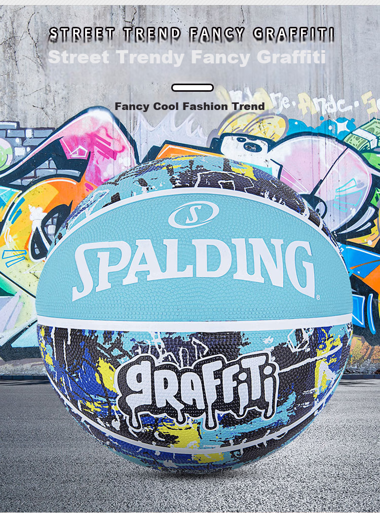 SPALDING Cool Graffiti Rubber Wear-Resistant Outdoor Size 7 Basketball 84-373Y Blue 3