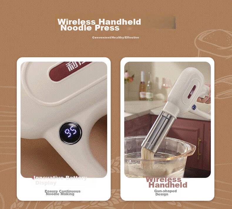 Liven Noodle Maker with Power Display, Home Automatic Wireless Handheld Pasta Press, Electric Youtiao Maker, Stainless Steel Noodle Machine with 5 Mold Types ML-A410 2