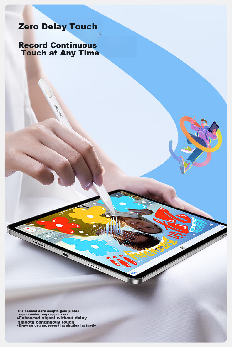 Shanmo Capacitive Stylus Compatible with IPad 2026 Pro/Air/Mini, Apple Pencil Alternative, Second-Generation Anti-Mistouch Writing And Touch Pen with Light Display on Body 8