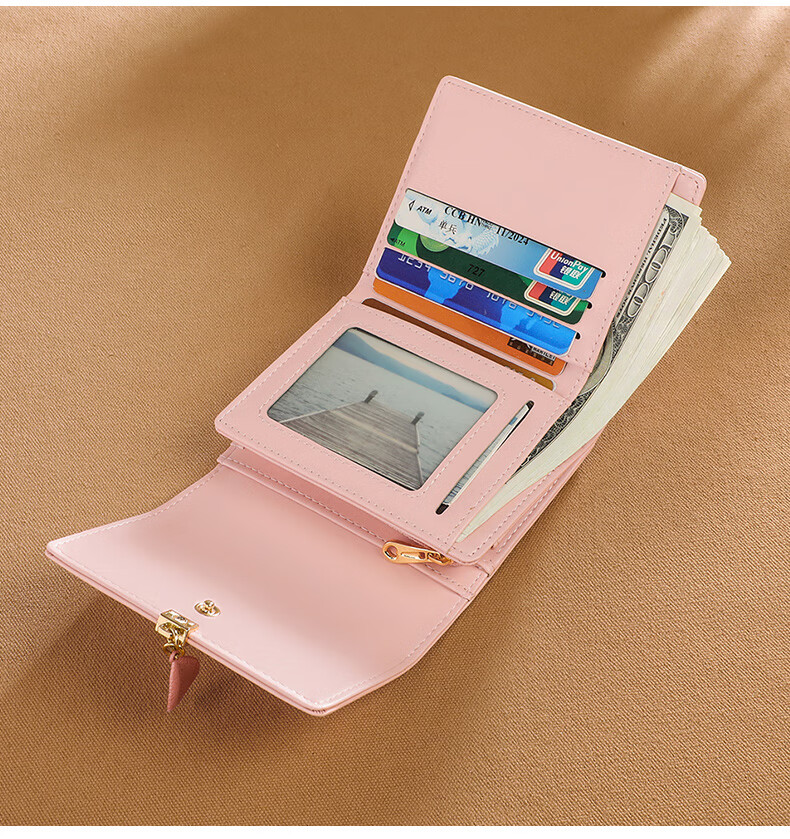 Viney Genuine Leather Women's Short Folding Wallet Multi-Card Holder Luxury Multifunctional Large Capacity Student Coin Purse 12