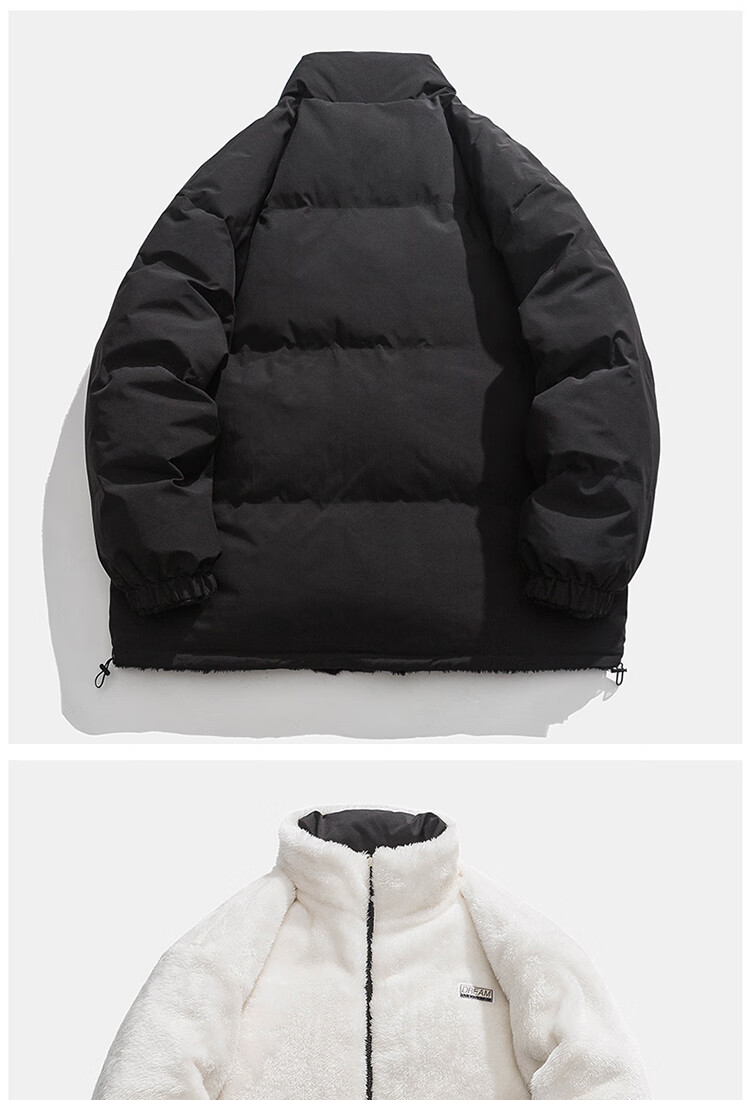 Miiow Men's Autumn Winter Lamb Wool Reversible Padded Jacket Trendy Brand Warm Cotton Coat Khaki S 6