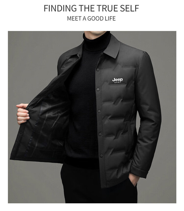 JEEP SPIRIT Men's Autumn Winter Business Casual Lapel Lightweight Warm Loose Down Jacket Black L 8
