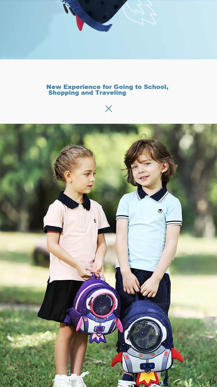 UEK Anti-Lost Backpack for Boys And Girls Aged 1-3 Kindergarten Anti-Lost Rocket Large Blue Children's Small Schoolbag 15