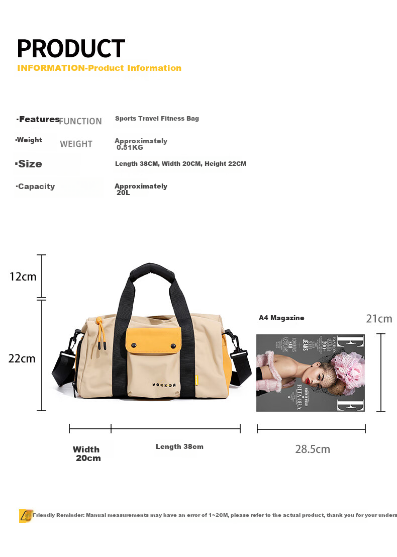 NOXXON Dry-Wet Separation Sports Fitness Bag for Women, Short-Trip Travel Bag, Casual Crossbody Large Capacity Swimming Yoga Bag 9