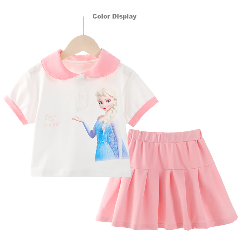 Disney Girls' Summer Outfit Set, Children's Dress Elsa Baby Short-Sleeve Two-Piece Set, 1040 Orange Pink, Size 140 5