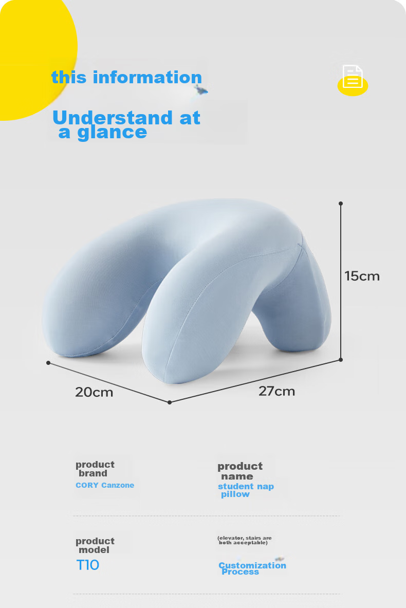 CORY Nap Pillow, Elementary School Student Hugging Pillow, Children's Prone Sleeping Pillow, Portable Nap Pillow for Office Breaks And Rest, Bamboo Charcoal Blue 16