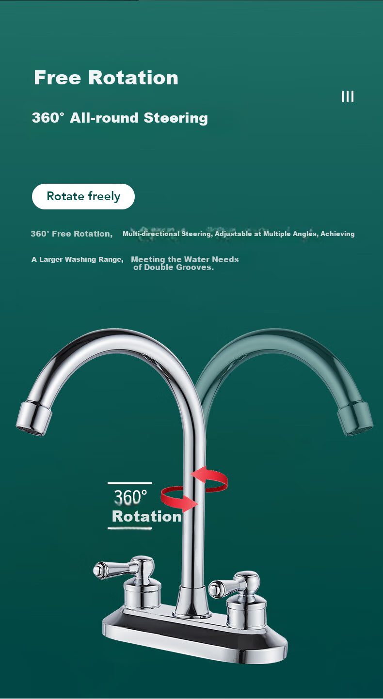 BSITN Double-Hole Basin Faucet, Hot And Cold Face Washing Basin, Bathroom 360° Rotating Brass Body Sink Faucet B1027 3