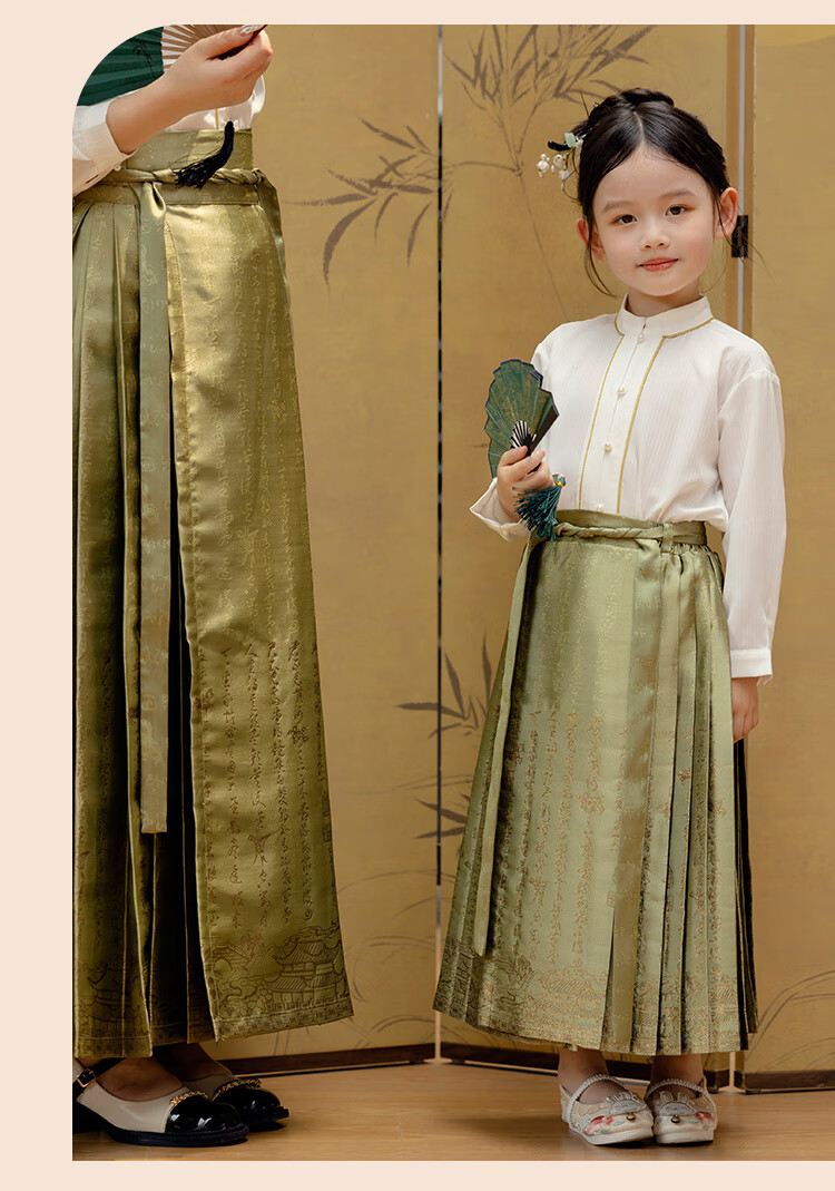 Menghu Will Drink Wine, Boys And Girls Know The Design of Horse-Face Skirt Spring And Autumn Style Children's Chinese-Style Black Horse-Face Skirt 130 17